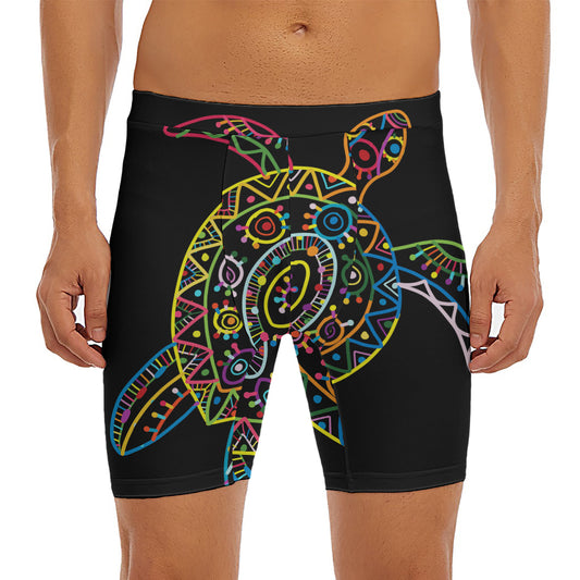 Colorful Sea Turtle Print Men's Long Boxer Briefs