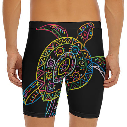 Colorful Sea Turtle Print Men's Long Boxer Briefs