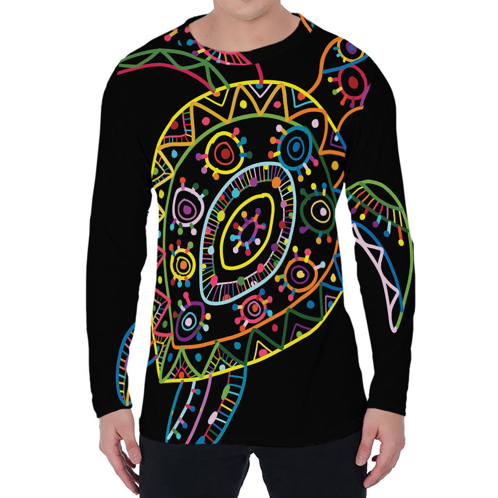 Colorful Sea Turtle Print Men's Long Sleeve T-Shirt