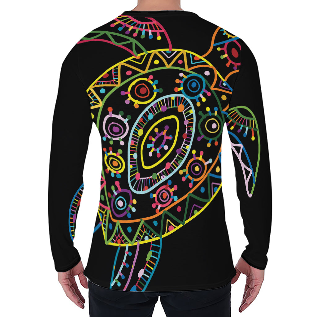 Colorful Sea Turtle Print Men's Long Sleeve T-Shirt