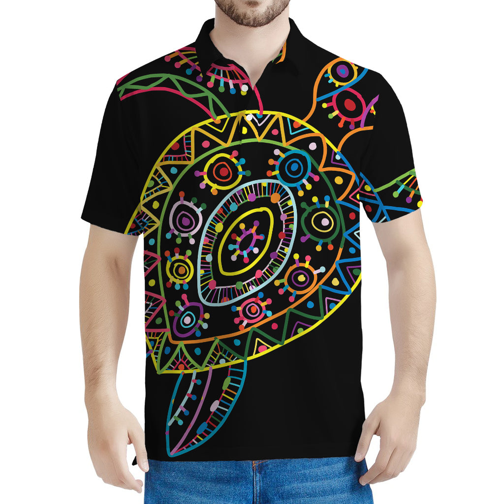 Colorful Sea Turtle Print Men's Polo Shirt