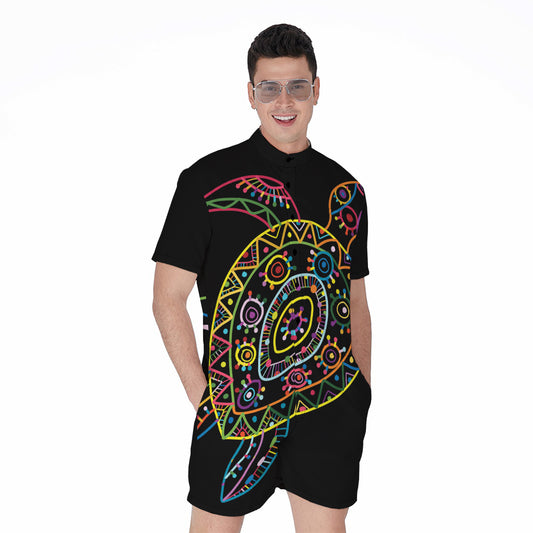 Colorful Sea Turtle Print Men's Rompers
