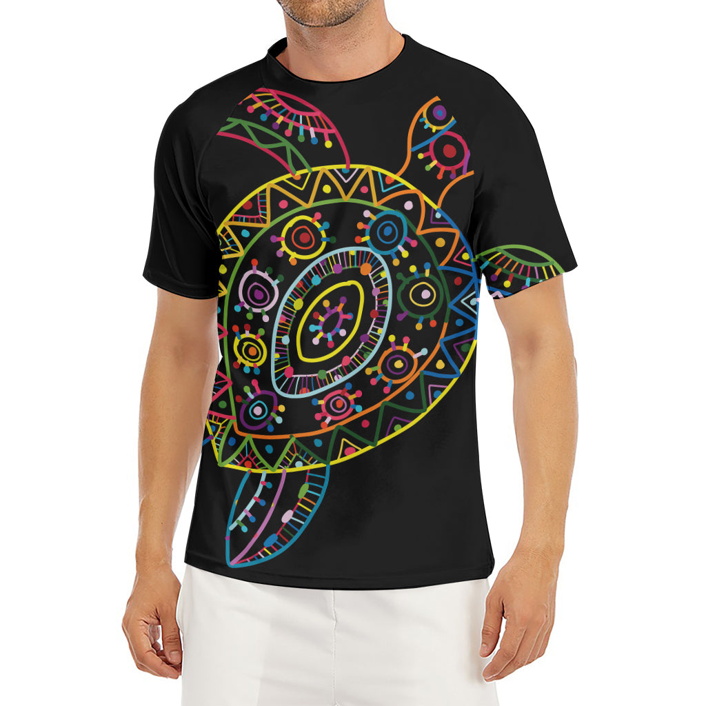 Colorful Sea Turtle Print Men's Short Sleeve Rash Guard