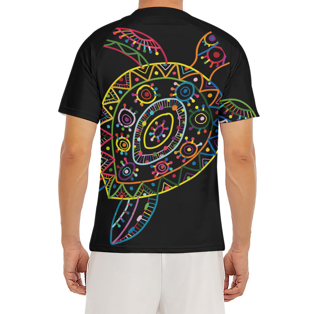 Colorful Sea Turtle Print Men's Short Sleeve Rash Guard