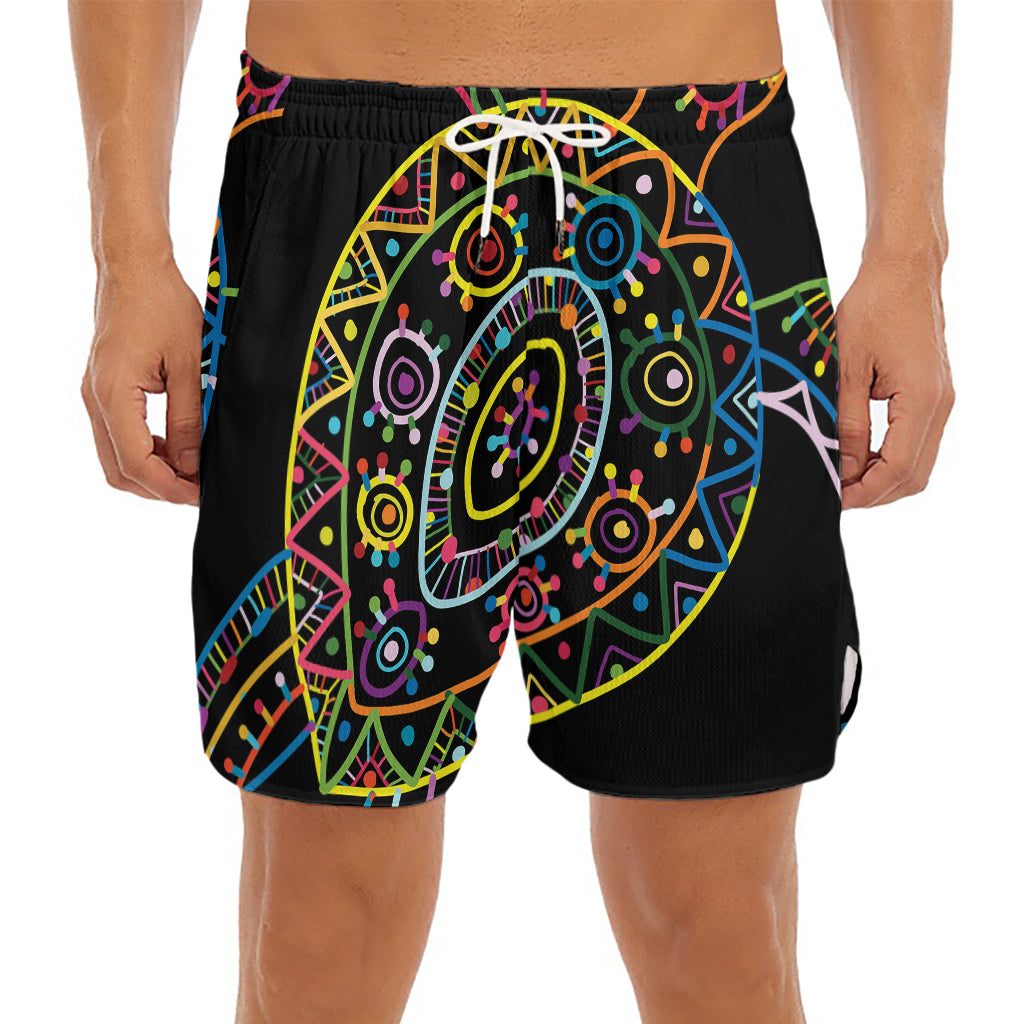 Colorful Sea Turtle Print Men's Split Running Shorts