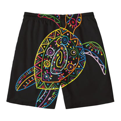 Colorful Sea Turtle Print Men's Swim Trunks
