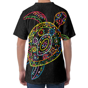 Colorful Sea Turtle Print Men's Velvet T-Shirt