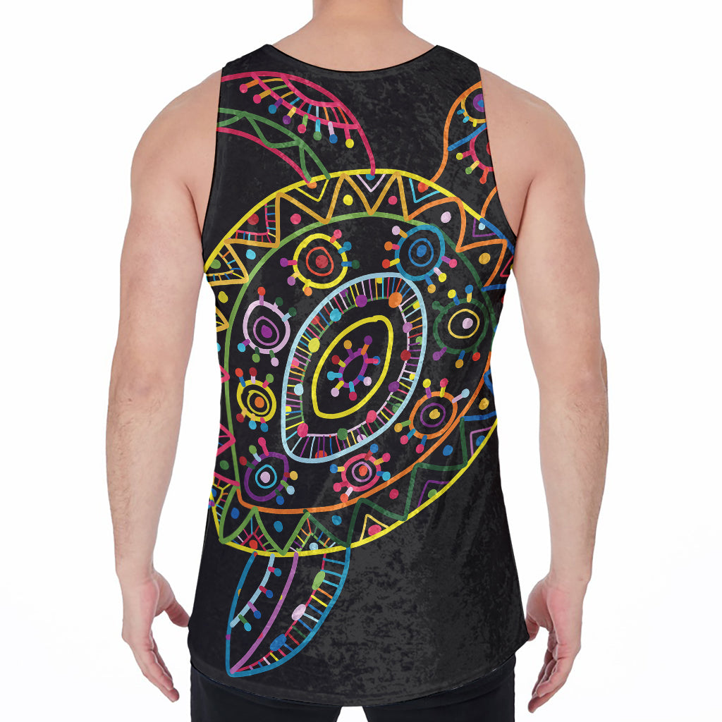 Colorful Sea Turtle Print Men's Velvet Tank Top