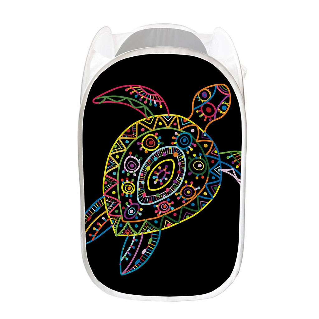 Colorful Sea Turtle Print Mesh Laundry Hamper
