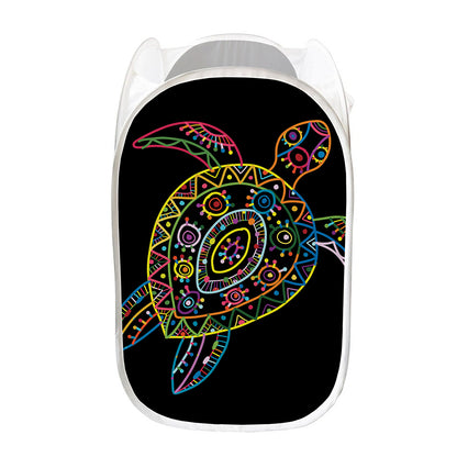 Colorful Sea Turtle Print Mesh Laundry Hamper