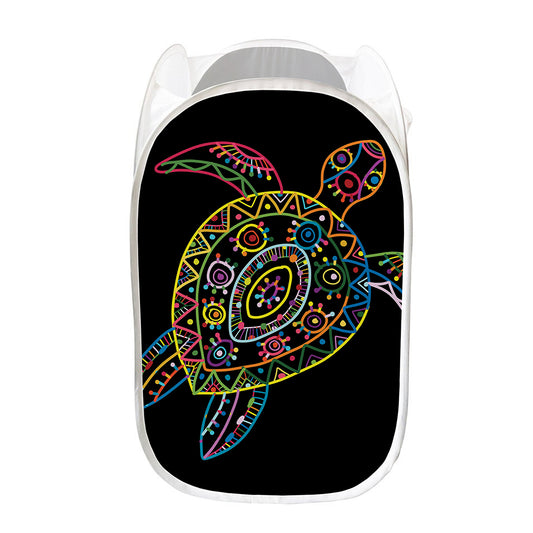Colorful Sea Turtle Print Mesh Laundry Hamper