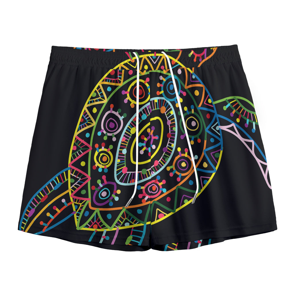 Colorful Sea Turtle Print Mesh Shorts