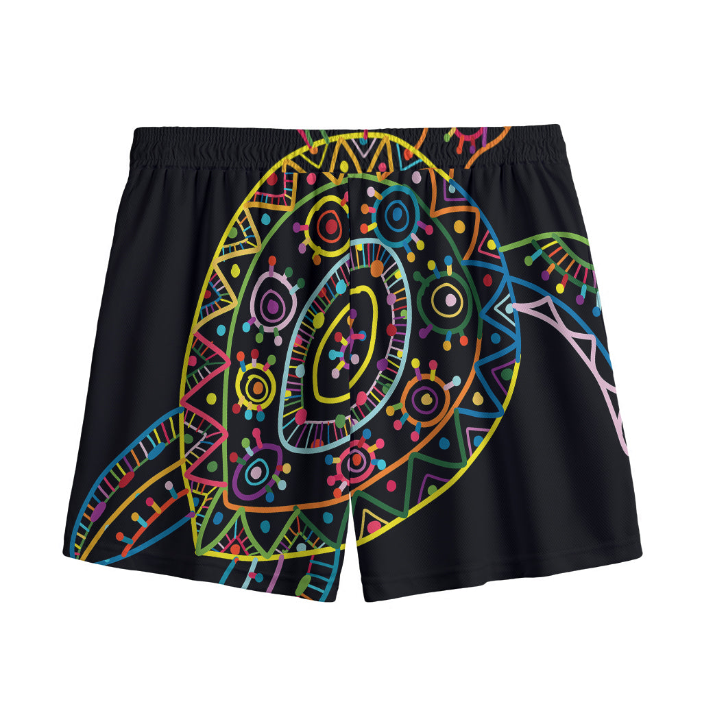 Colorful Sea Turtle Print Mesh Shorts