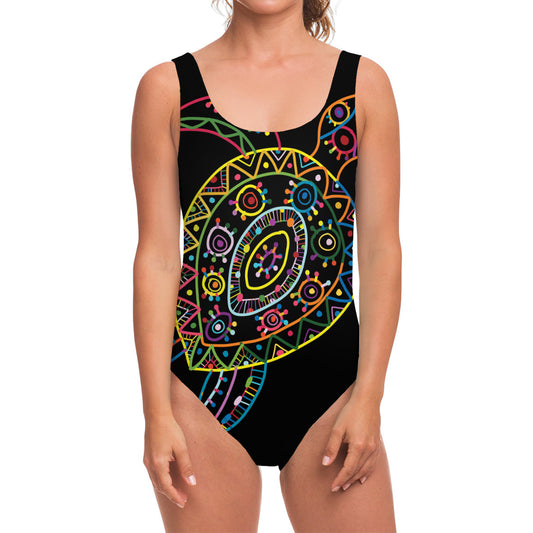 Colorful Sea Turtle Print One Piece Swimsuit