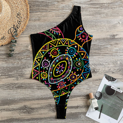 Colorful Sea Turtle Print One Shoulder Bodysuit