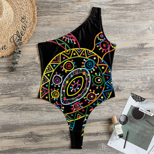 Colorful Sea Turtle Print One Shoulder Bodysuit