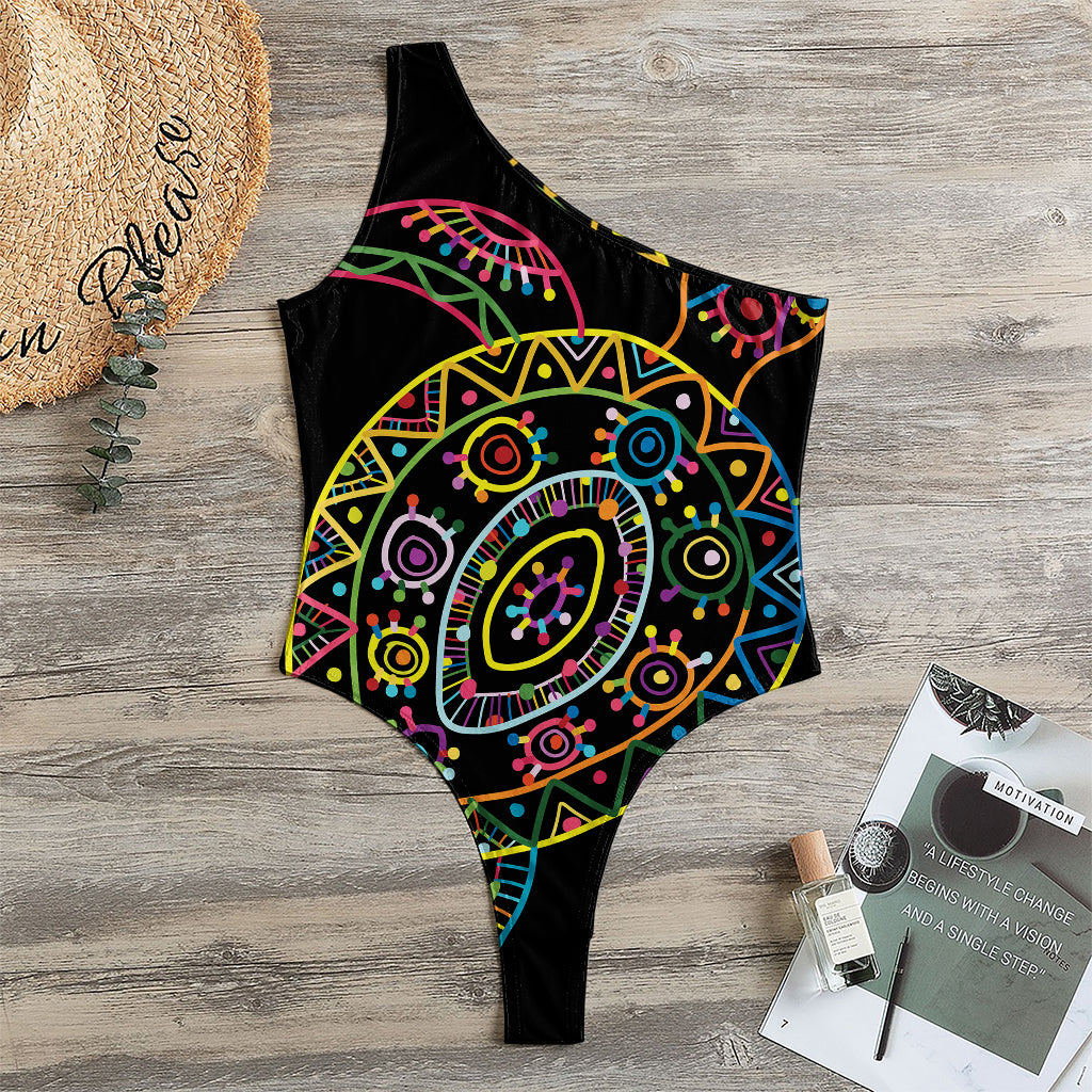 Colorful Sea Turtle Print One Shoulder Bodysuit
