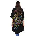 Colorful Sea Turtle Print Open Front Beach Cover Up