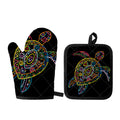 Colorful Sea Turtle Print Oven Mitt And Pot Holder Set