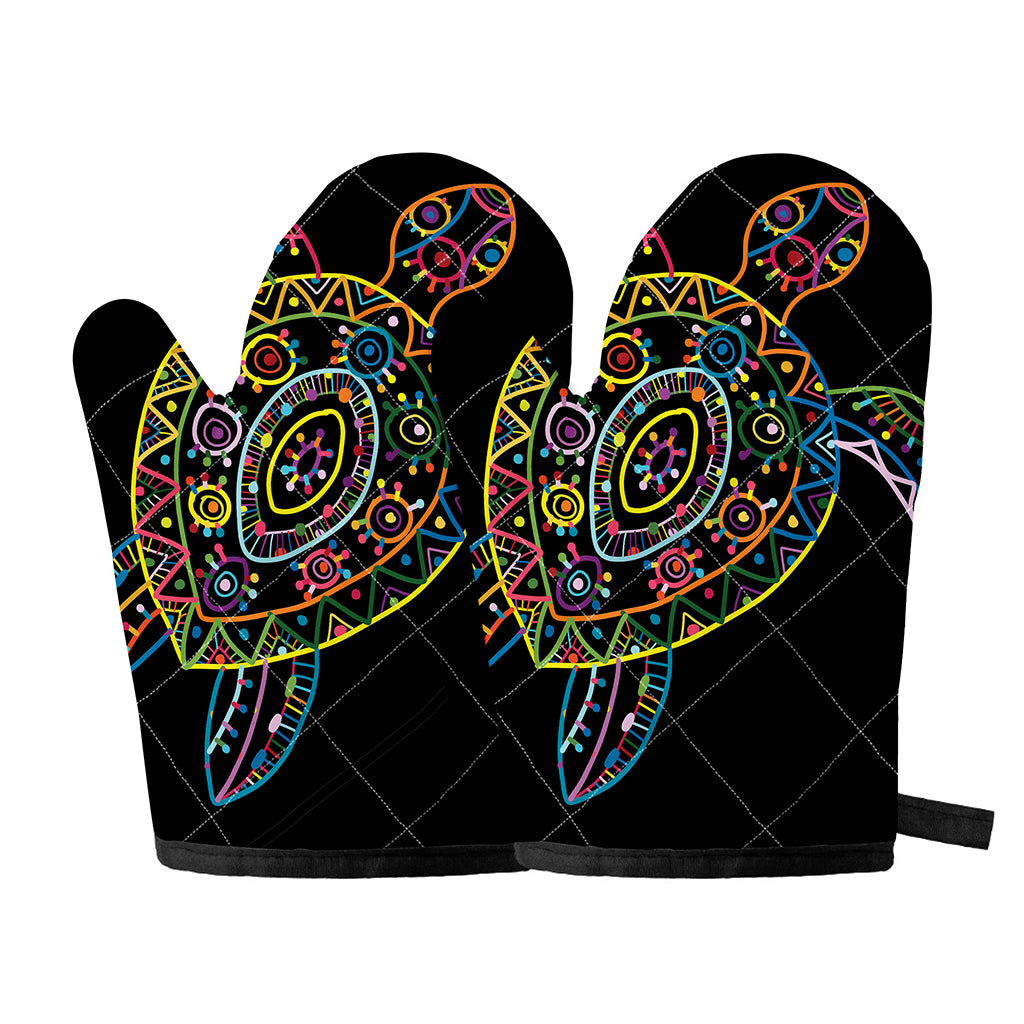 Colorful Sea Turtle Print Oven Mitts