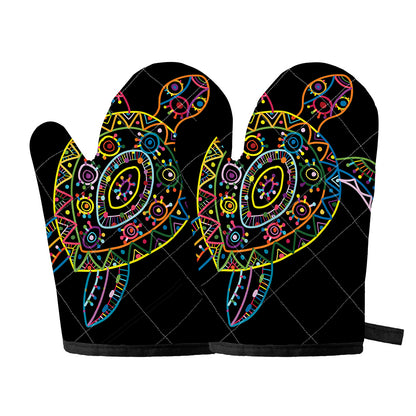 Colorful Sea Turtle Print Oven Mitts