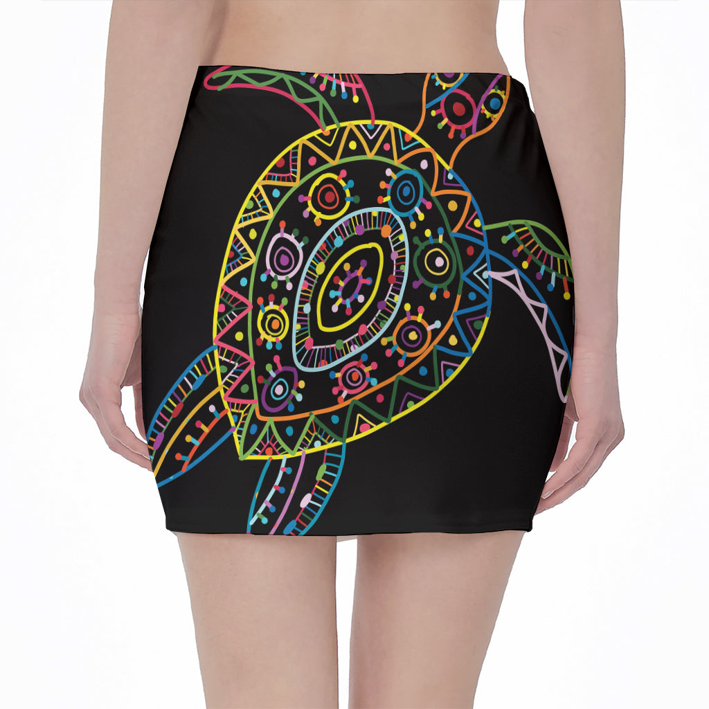 Colorful Sea Turtle Print Pencil Mini Skirt