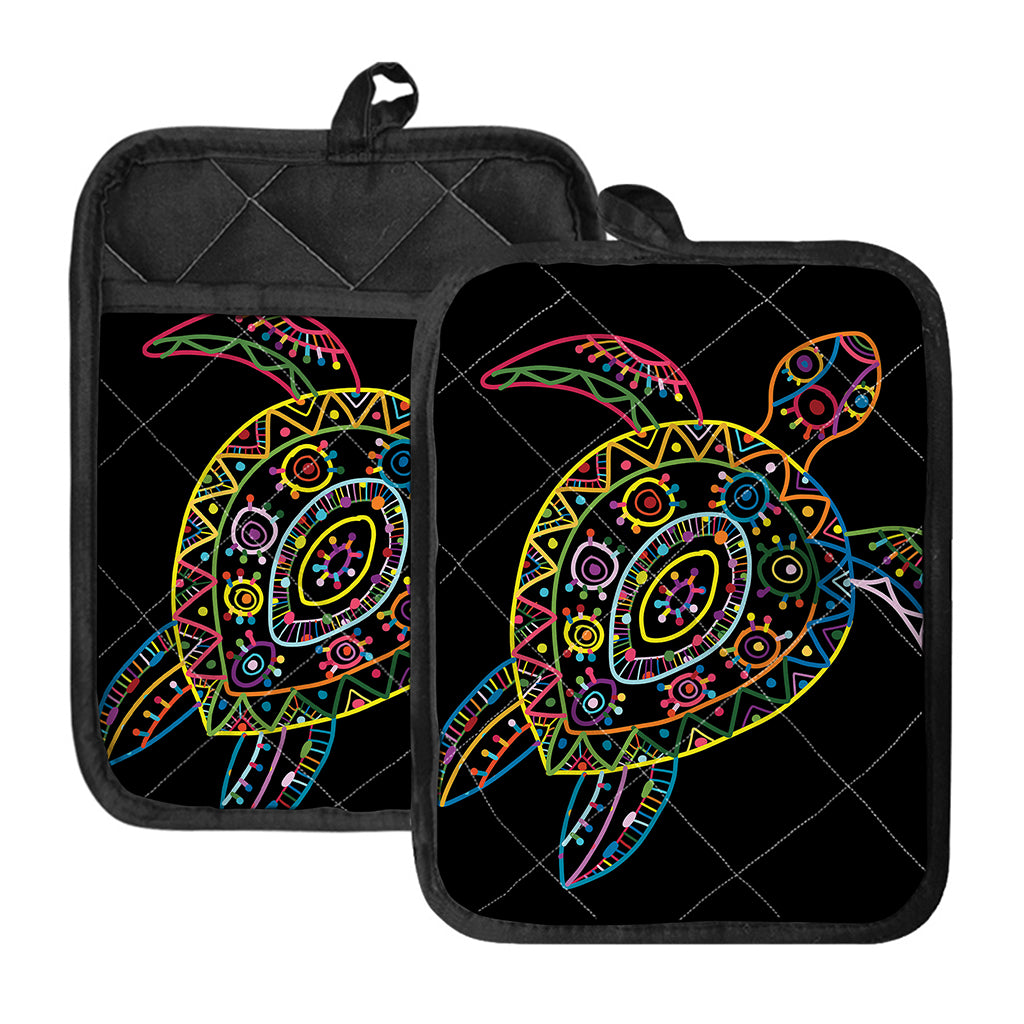 Colorful Sea Turtle Print Pot Holders With Pocket