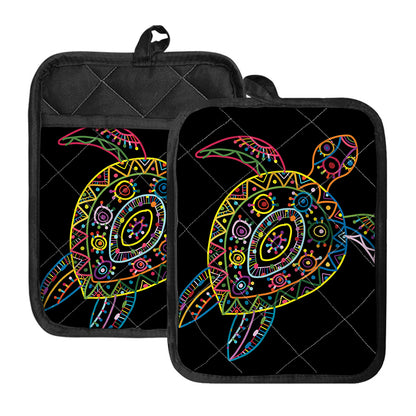 Colorful Sea Turtle Print Pot Holders With Pocket