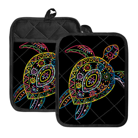 Colorful Sea Turtle Print Pot Holders With Pocket