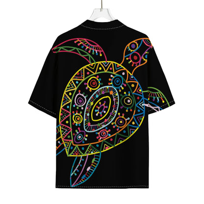 Colorful Sea Turtle Print Rayon Hawaiian Shirt
