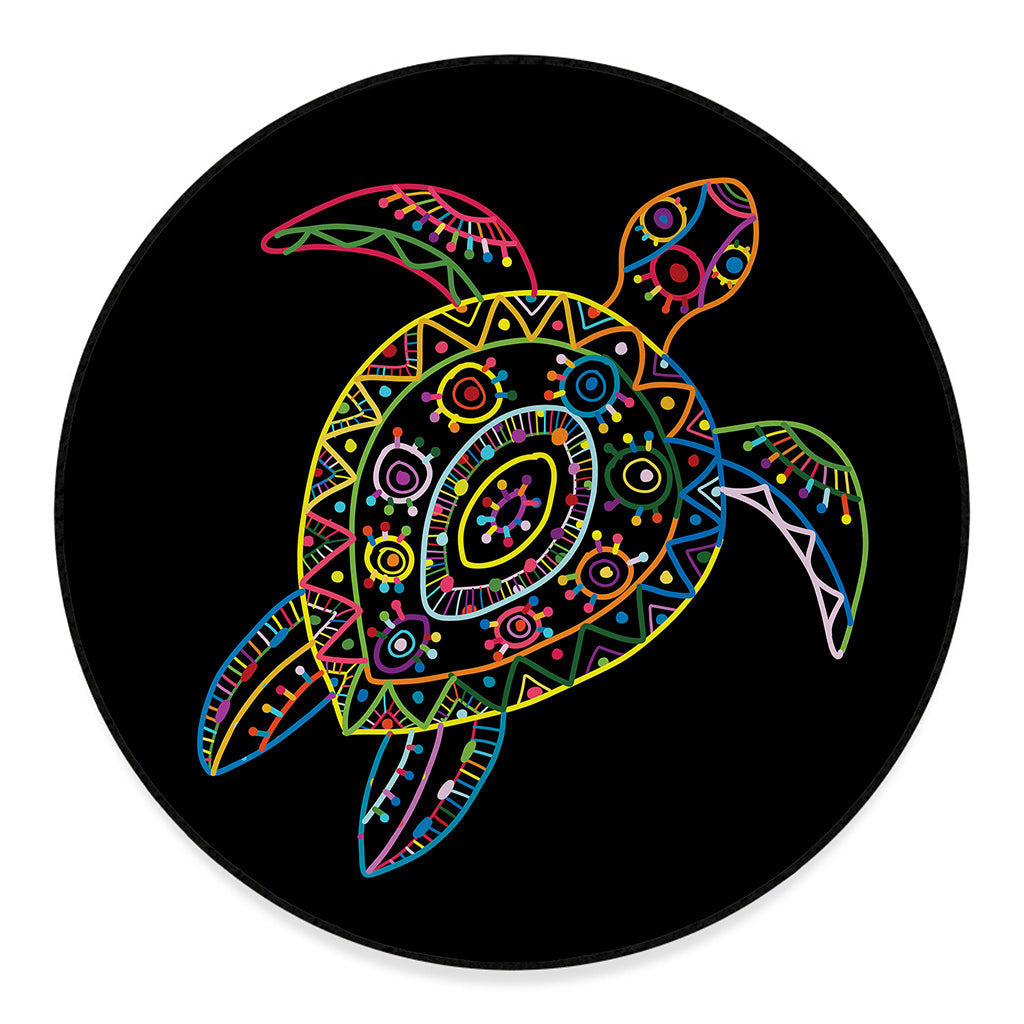 Colorful Sea Turtle Print Round Floor Mat