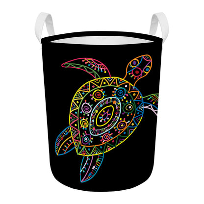 Colorful Sea Turtle Print Round Laundry Basket