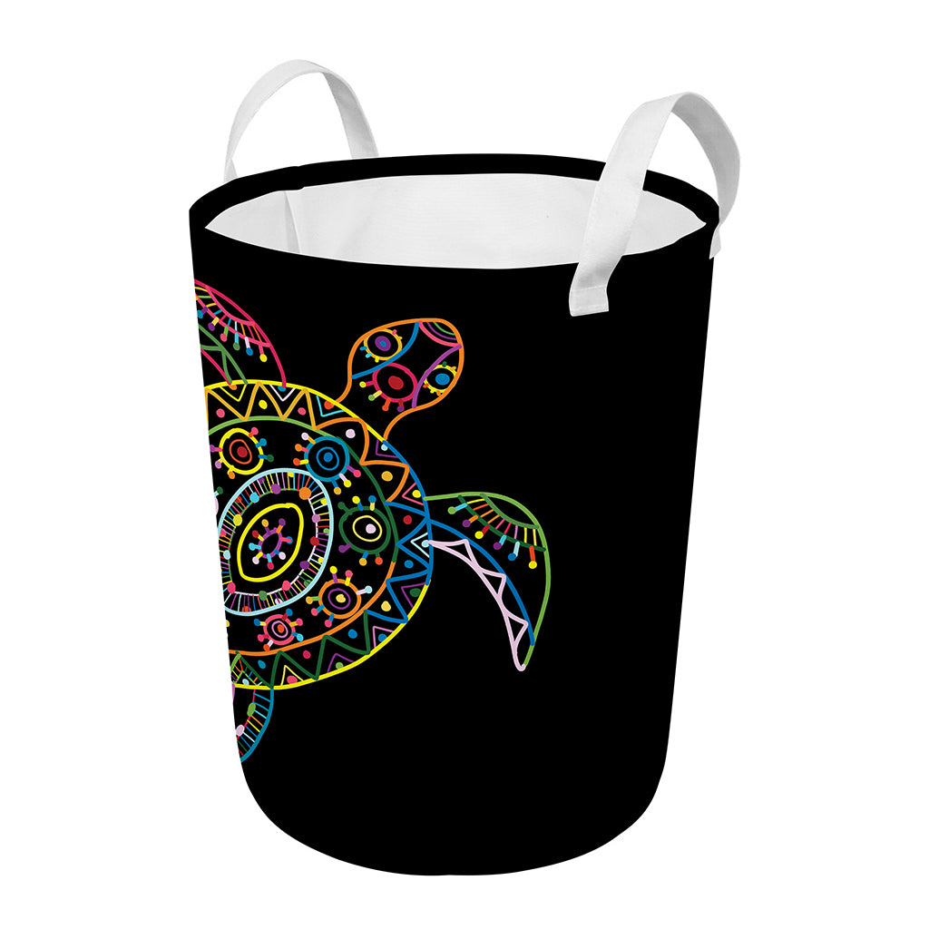 Colorful Sea Turtle Print Round Laundry Basket
