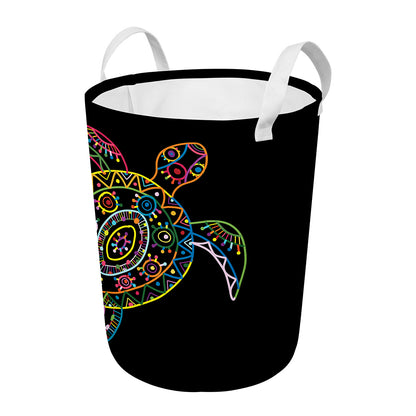 Colorful Sea Turtle Print Round Laundry Basket