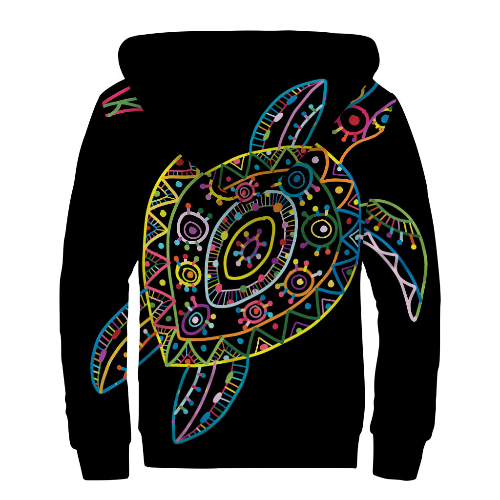 Colorful Sea Turtle Print Sherpa Lined Zip Up Hoodie