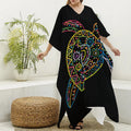 Colorful Sea Turtle Print Silk V-Neck Kaftan Dress