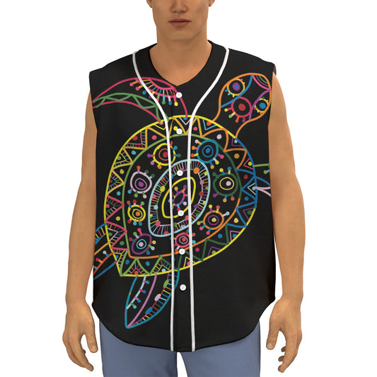 Colorful Sea Turtle Print Sleeveless Baseball Jersey