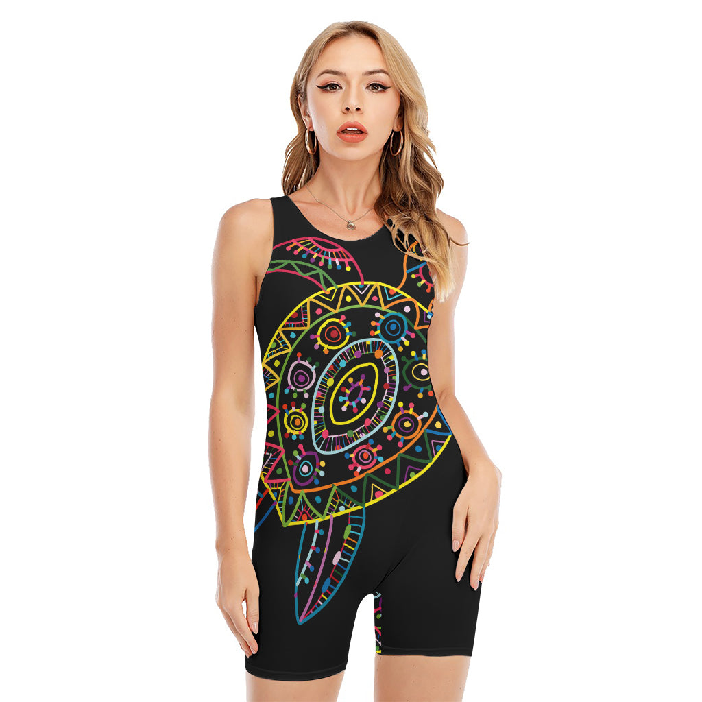 Colorful Sea Turtle Print Sleeveless One Piece Swimsuit
