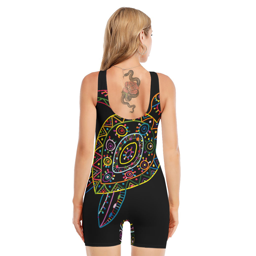 Colorful Sea Turtle Print Sleeveless One Piece Swimsuit