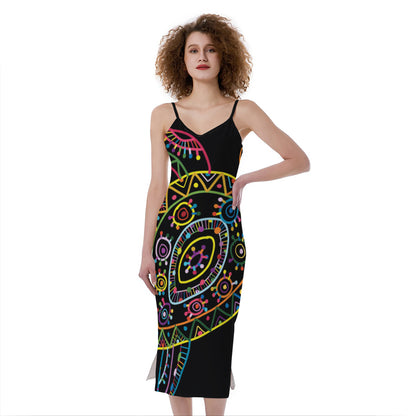 Colorful Sea Turtle Print Slim Fit Midi Cami Dress