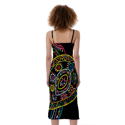 Colorful Sea Turtle Print Slim Fit Midi Cami Dress