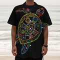 Colorful Sea Turtle Print Textured Short Sleeve Shirt