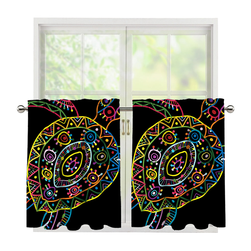 Colorful Sea Turtle Print Tier Curtains