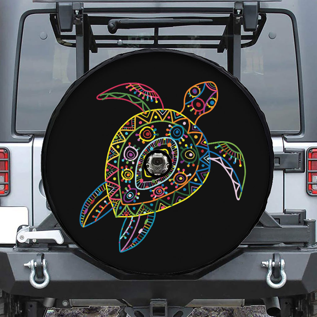 Colorful Sea Turtle Print Tire Cover With Camera Hole