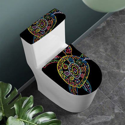 Colorful Sea Turtle Print Toilet Lid And Tank Cover Set