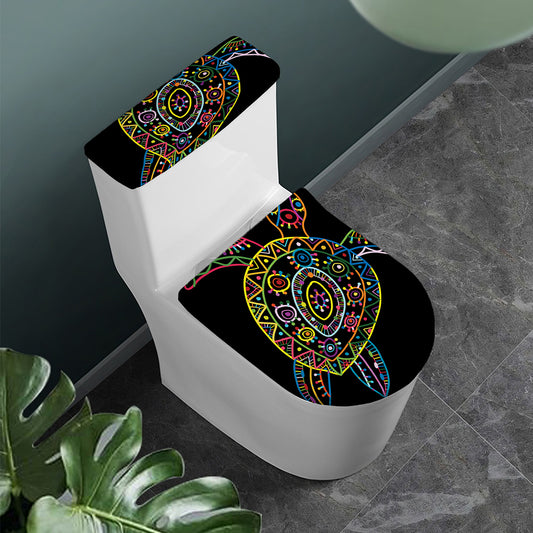 Colorful Sea Turtle Print Toilet Lid And Tank Cover Set