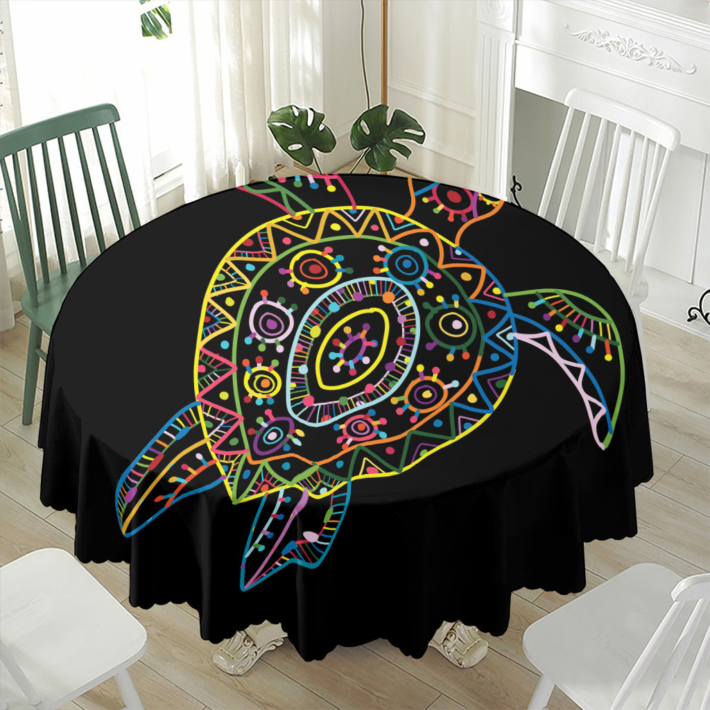 Colorful Sea Turtle Print Waterproof Round Tablecloth