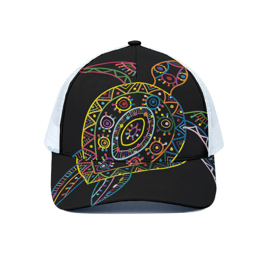 Colorful Sea Turtle Print White Mesh Trucker Cap