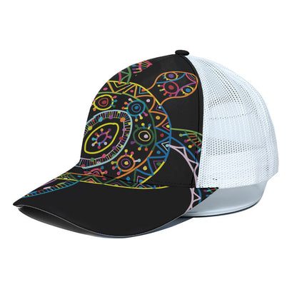 Colorful Sea Turtle Print White Mesh Trucker Cap