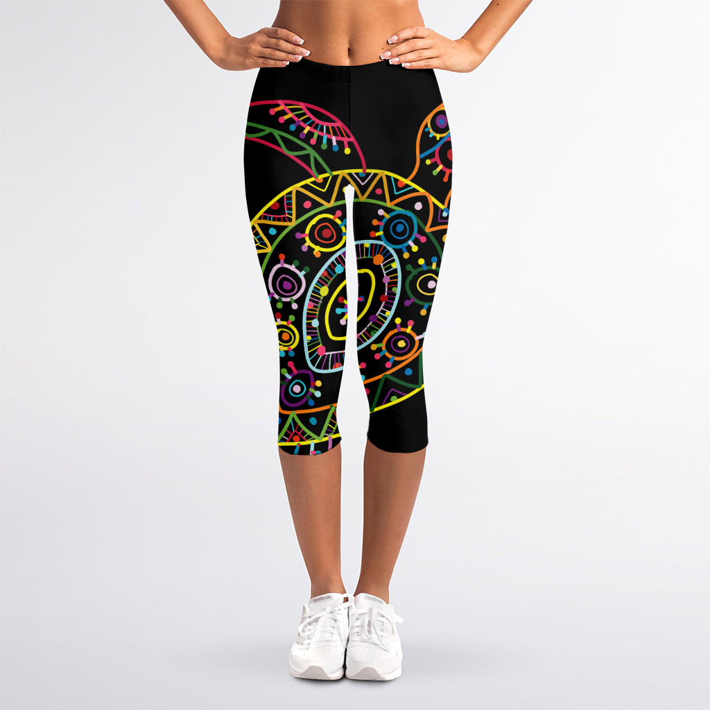 Colorful Sea Turtle Print Women's Capri Leggings